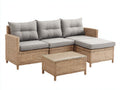 Canapé de jardin - Résine tressée-Tissu-Verre - 235x175x88 cm - Gris clair-Beige naturel - Contemporain