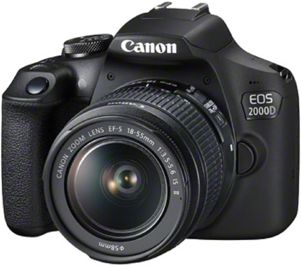 Canon EOS 2000D Appareil photo reflex APS C noir 24,1 MP - Objectif EF S 18 55 mm f 3,5 5,6 IS II - WiFi et vidéo Full HD - Deuxième batterie incluse