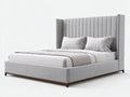 Lit double - velours-bois-métal - 208x168x124 cm - gris clair-blanc-marron - style moderne