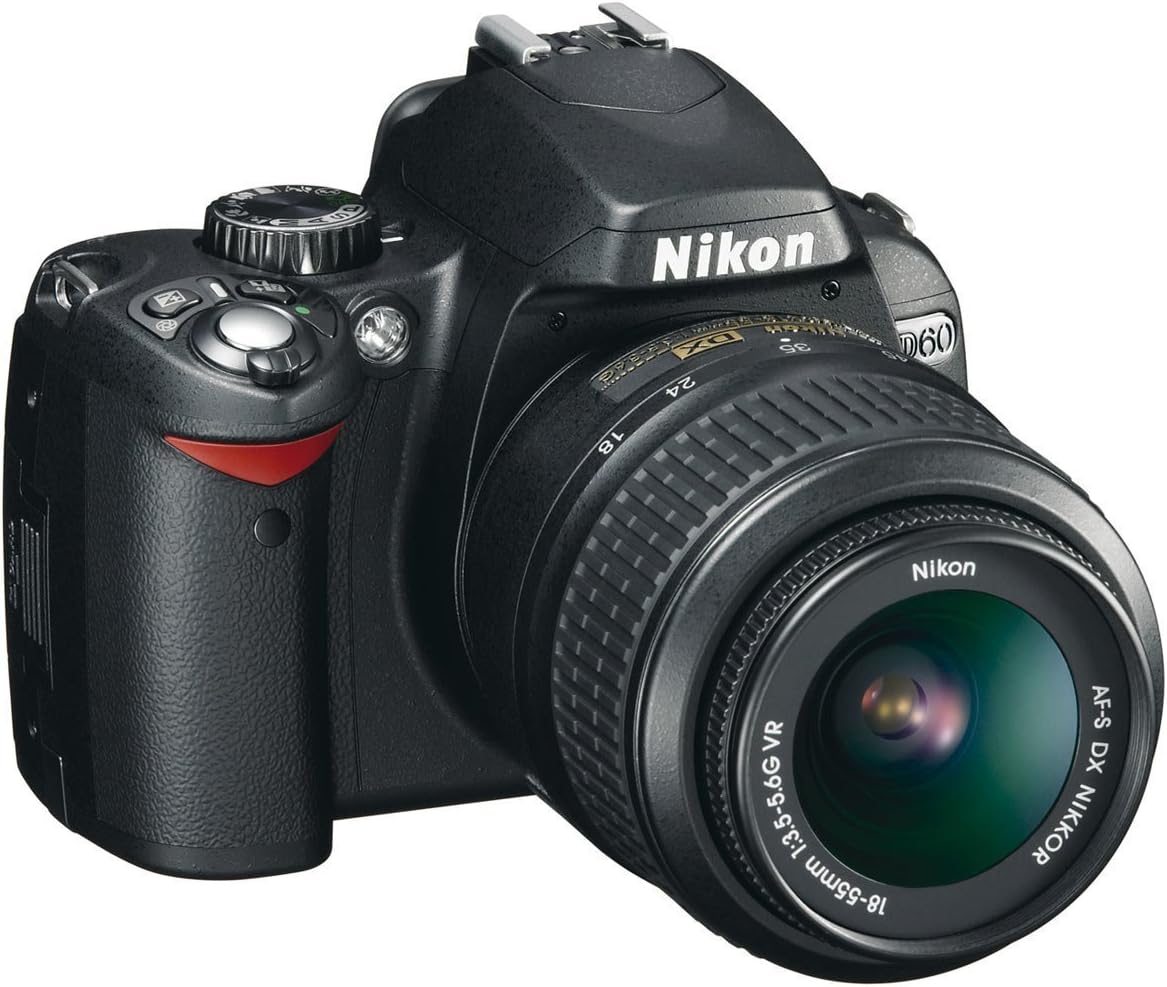 Nikon D60 - Appareil photo reflex numérique noir reconditionné - Objectif AF-S DX Nikkor 18-55 mm VR - Capteur CCD stabilisation optique monture Nikon F