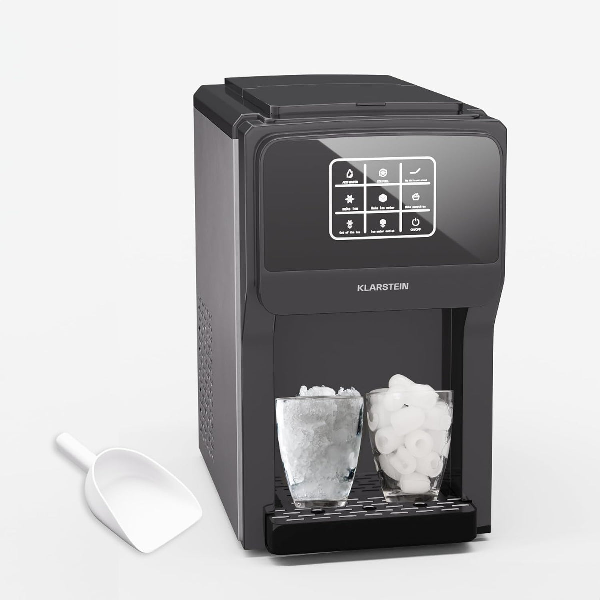 Klarstein ArcticBlend 3in1 - Machine à glaçons 20 kg par 24 h - Glaçons glace pilée et distributeur d'eau réservoir 6 L - Acier inoxydable noir pour maison