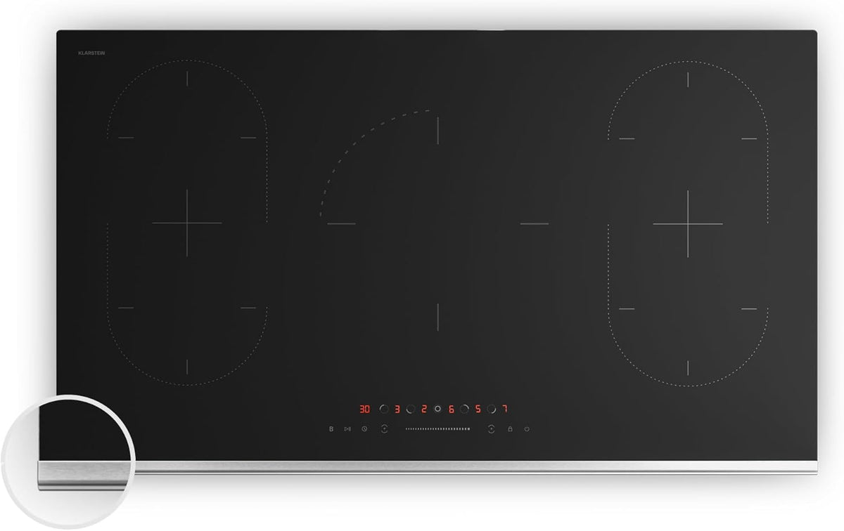 Klarstein Verosteel plaque induction 5 zones - puissance Boost 12200 W largeur 90 cm - verre noir commande tactile - minuterie verrouillage enfant et indicateur chaleur