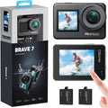 AKASO Brave 7 Caméra sport 4K 30 fps 20 MP - Double écran tactile et étanchéité IPX8 - Stabilisation EIS 2.0 grand angle zoom - Télécommande 2 batteries 1350 mAh WiFi