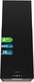 Cecotec Bolero Flux ICT 388000 Black A++ Hotte îlot 38 cm - Débit 800 m3 par h avec moteur 210 W - Commande électronique et lumière - 2 filtres charbon inclus