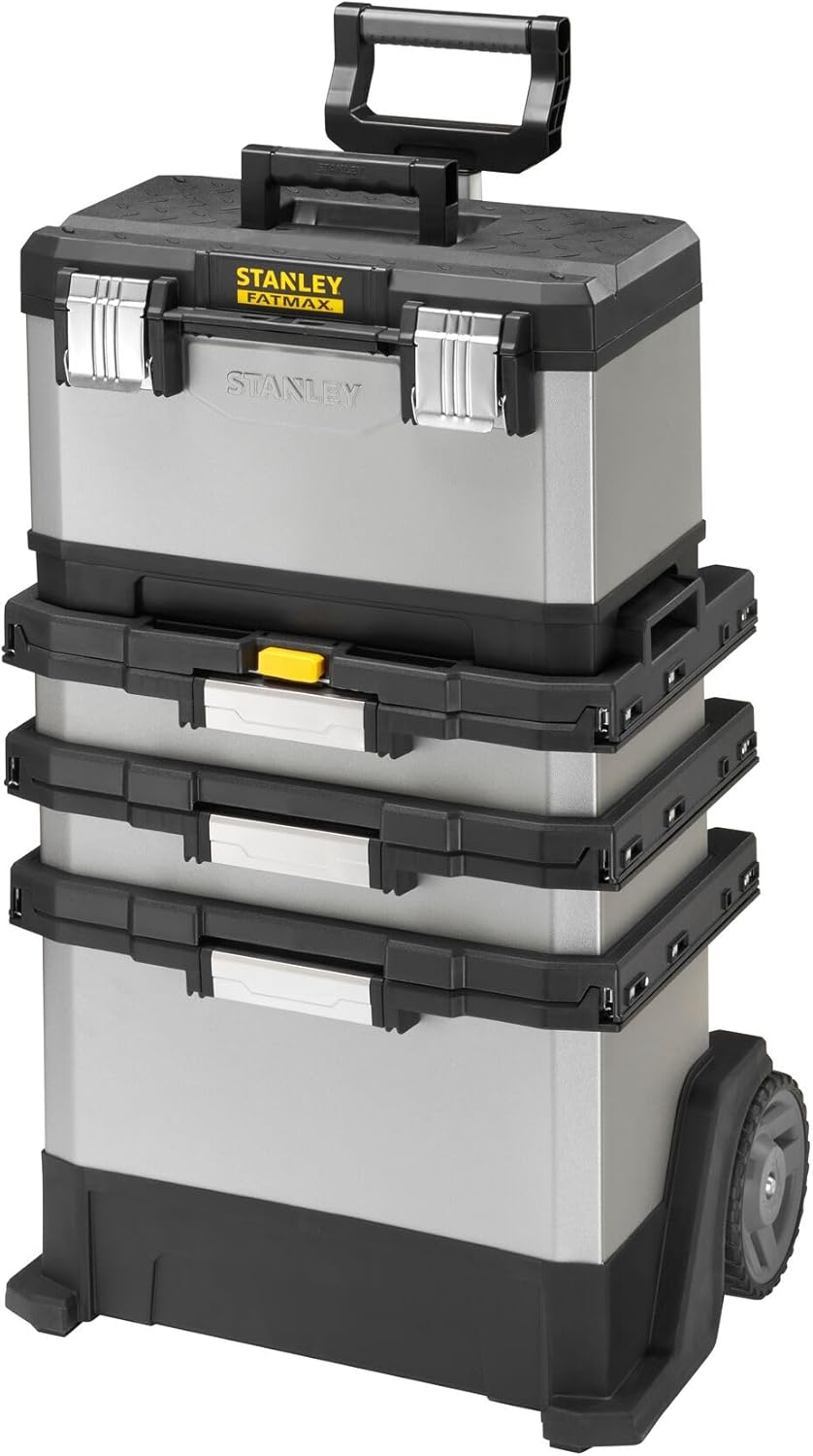 STANLEY FATMAX 1-95-622 - Atelier roulant 4 en 1 avec boîte à outils amovible - Polypropylène métal capacité 71,6 L - 7 compartiments poste de travail mobile