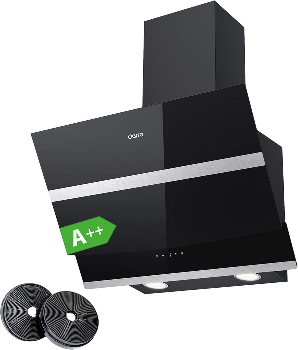 CIARRA CBCB6736N hotte aspirante inclinée 60 cm - Classe A++ - Débit 750 m3/h - Écran tactile LED noir