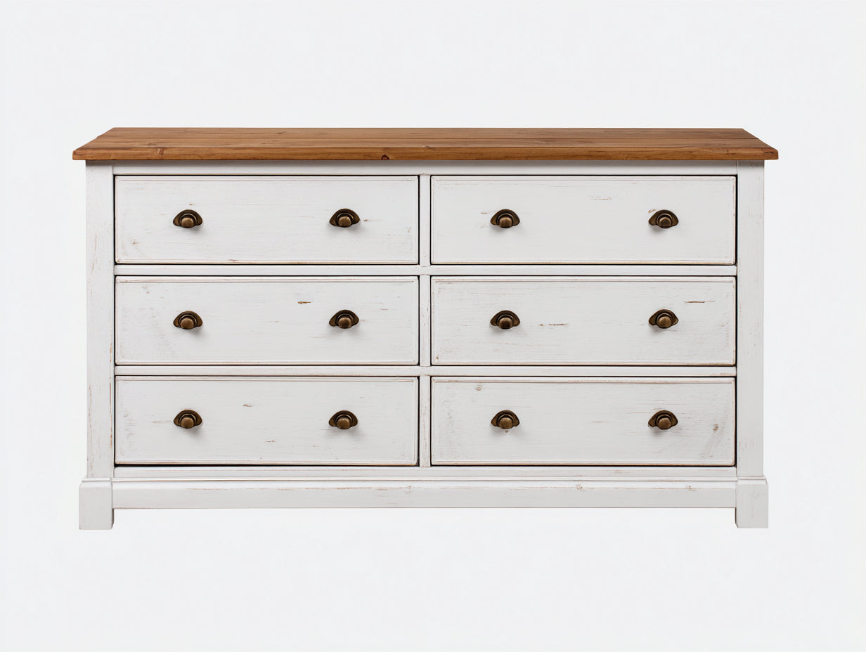 Commode - bois - 144x43x79 cm - blanc-brun - style campagne