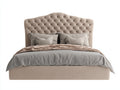 Lit double - velours-bois - 208x168x126 cm - beige-gris-marron - style capitonné
