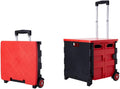 Chariot pliable 75 L - modèle 2 roues rouge pour courses et bagages - boîte de rangement grand volume - chariot compact pour camping et déplacements quotidiens