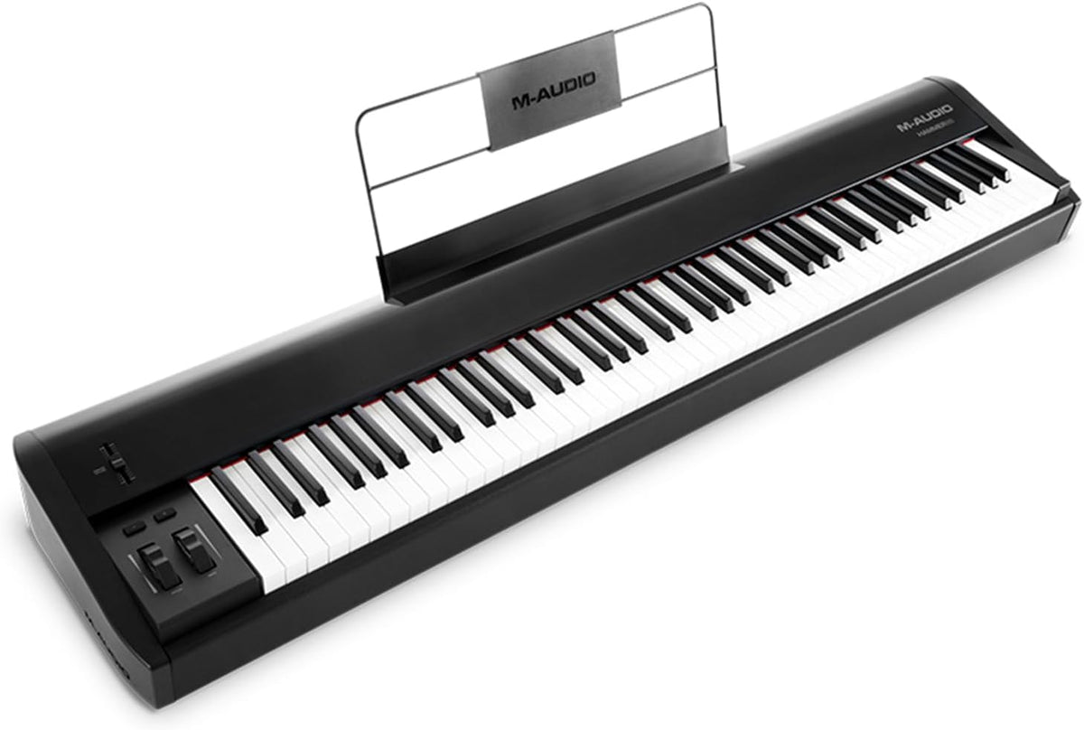 M Audio Hammer 88 Clavier maître MIDI USB noir - 88 touches lestées sensibles au toucher - Entrée pédale et sortie MIDI - Suite logicielle studio et abonnement Skoove inclus