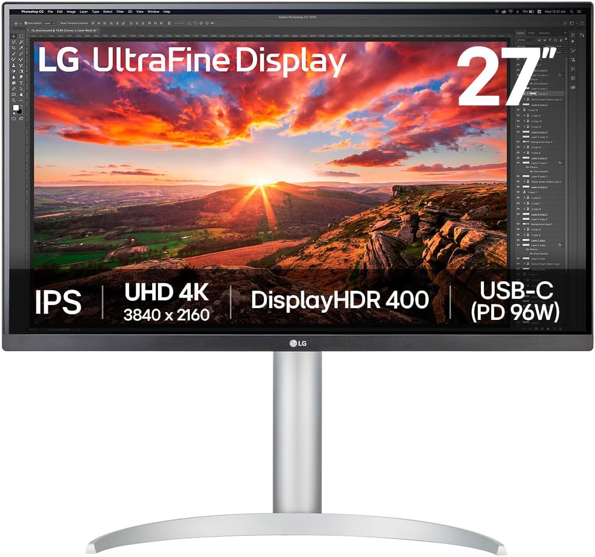 LG UltraFine 27UP850K W Écran PC 4K 27 pouces - Dalle IPS UHD 3840 x 2160 - 60 Hz DisplayHDR 400 DCI P3 95 - Pied inclinable et réglable en hauteur