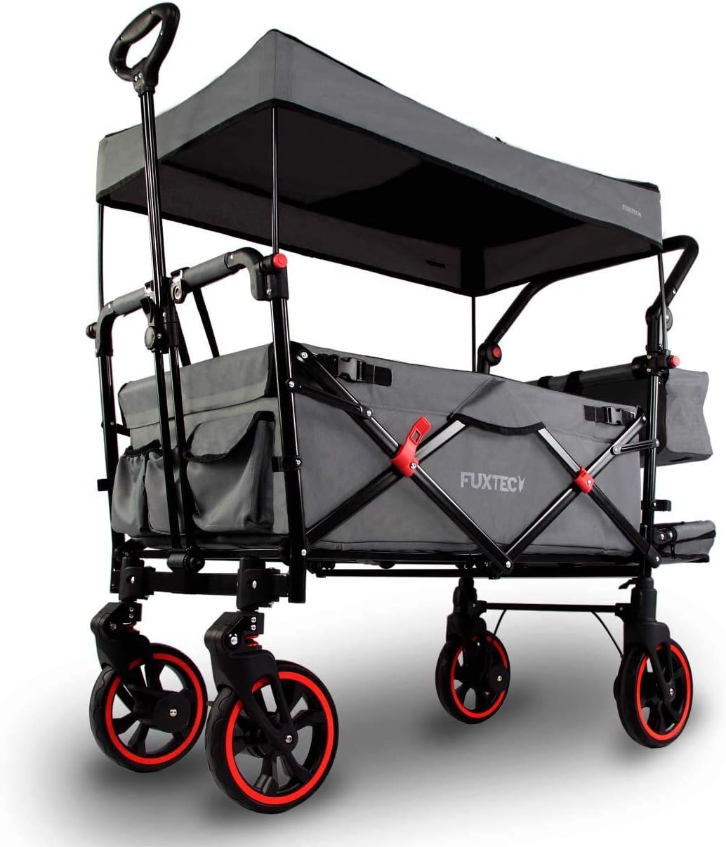 Fuxtec Premium Cruiser chariot de jardin pliable gris - Charge maximale 75 kg pour enfants et transport - À tirer ou pousser - Pour plage ville forêt et jardin
