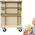YRTUOP Bac de rangement empilable à roulettes sable - Format 47 x 37 x 28 cm en acacia - Conteneur roulant résistant - Pour outils jouets livres et stockage maison