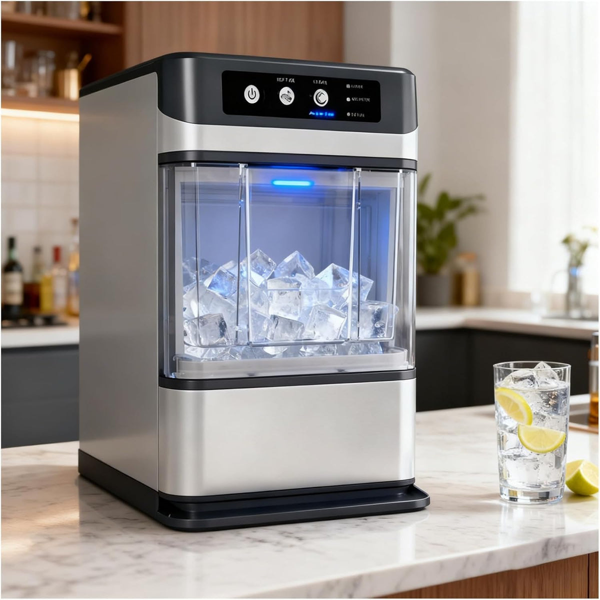 WEICNE b45g-960336 - Machine à glaçons en pépites 17 kg par 24 h - Glace prête en 5 à 10 min et autonettoyage - Modèle comptoir 110 W pour maison fêtes camping