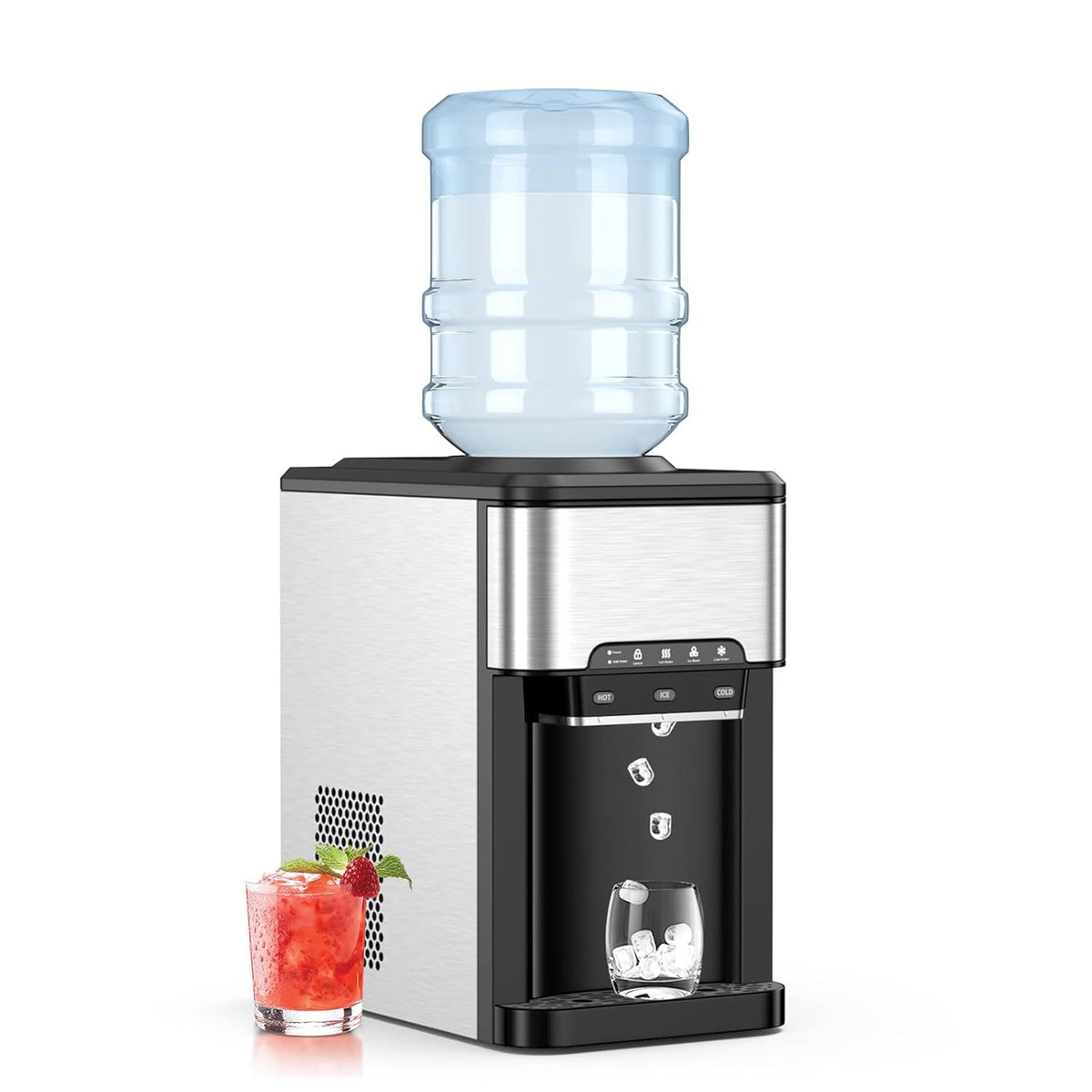 SOARS machine à glaçons 3 en 1 - production 19 kg en 24 h réservoir 3 L - distributeur eau froide et chaude - acier inoxydable avec refroidissement compresseur pour maison bureau