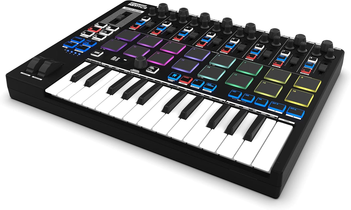 Reloop Keypad Pro - Station de travail DAW compacte avec 25 touches - Contrôleur MIDI USB et MIDI sans fil - Modèle noir léger pour production musicale mobile