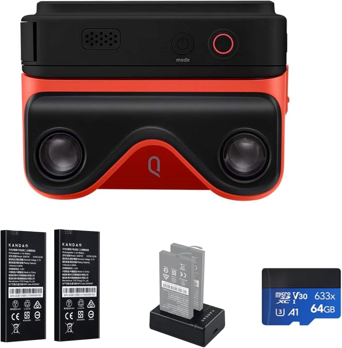 KanDao QooCam Ego Caméra 3D noire avec visionneuse - Vidéo 4K 60 fps - Écran 2,4 pouces avec affichage stéréoscopique - WiFi et carte Micro SDXC pour voyage VR