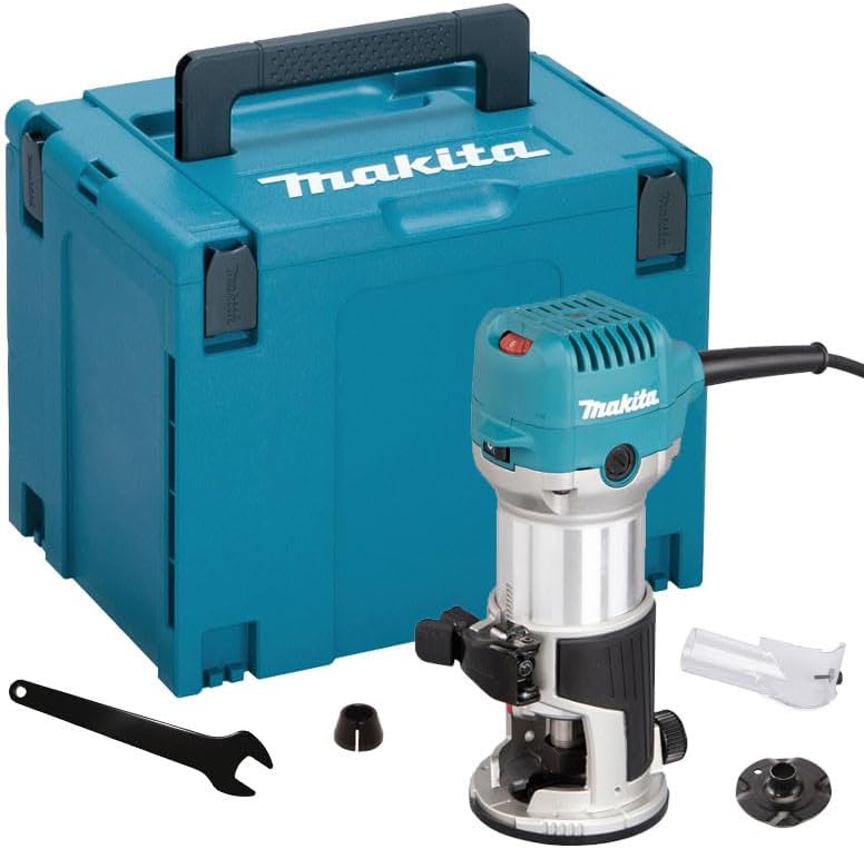 Makita RT0702CJ - Affleureuse défonceuse 710 W jusqu'à 34000 tr min - Pinces 6 et 8 mm base plongeante - Coffret Makpac pour fraisage et finition du bois