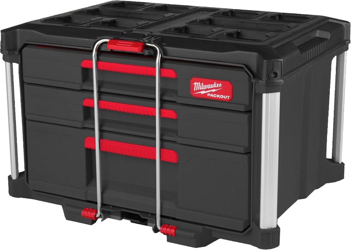 Milwaukee - Coffret 3 compartiments avec 2 tiroirs et 1 tiroir haut - Acier allié capacité 11 kg - Module noir 50 x 40 x 24 cm pour outils