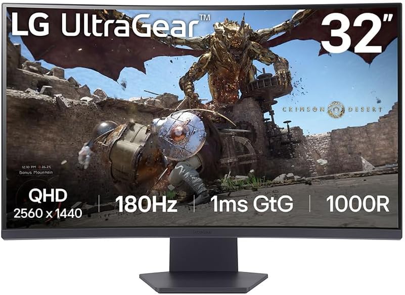 LG UltraGear 32GS60QC B écran gaming 31,5 pouces - QHD 2560 x 1440 dalle VA incurvée - 180 Hz réponse 1 ms HDR10 - AMD FreeSync HDMI DisplayPort inclinaison réglable