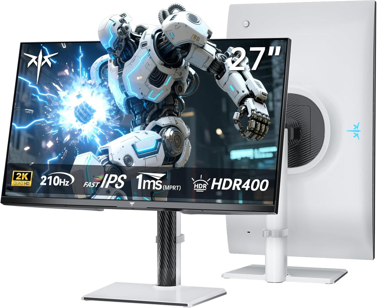 KTC écran gaming 27 pouces blanc - QHD 2560 x 1440 Fast IPS jusqu à 210 Hz - 1 ms MPRT HDR400 Adaptive Sync - Haut parleurs intégrés HDMI DisplayPort support réglable