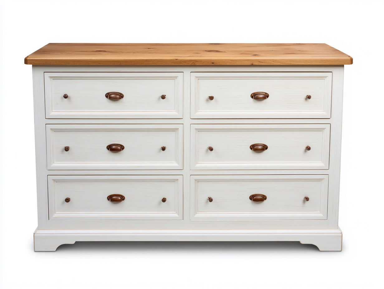 Commode - bois - 151x46x83 cm - blanc-brun - style campagne