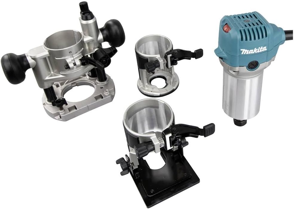 Makita RT0702CX2J - Affleureuse défonceuse multifonction 710 W 8 mm - Jusqu'à 34000 tr min base plongeante - Corps aluminium 230 V pour fraisage et finition