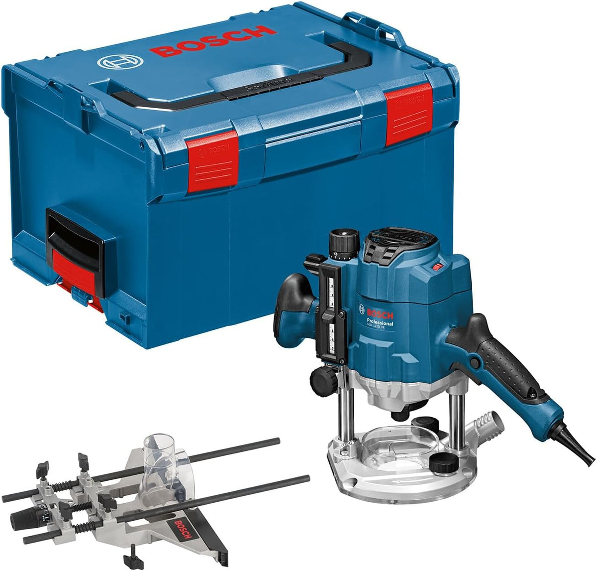 Bosch Professional GOF 1250 CE - Défonceuse plongeante 1250 W jusqu'à 24000 tr min - Butée parallèle réglage fin et adaptateur copiage - L-BOXX et accessoires inclus
