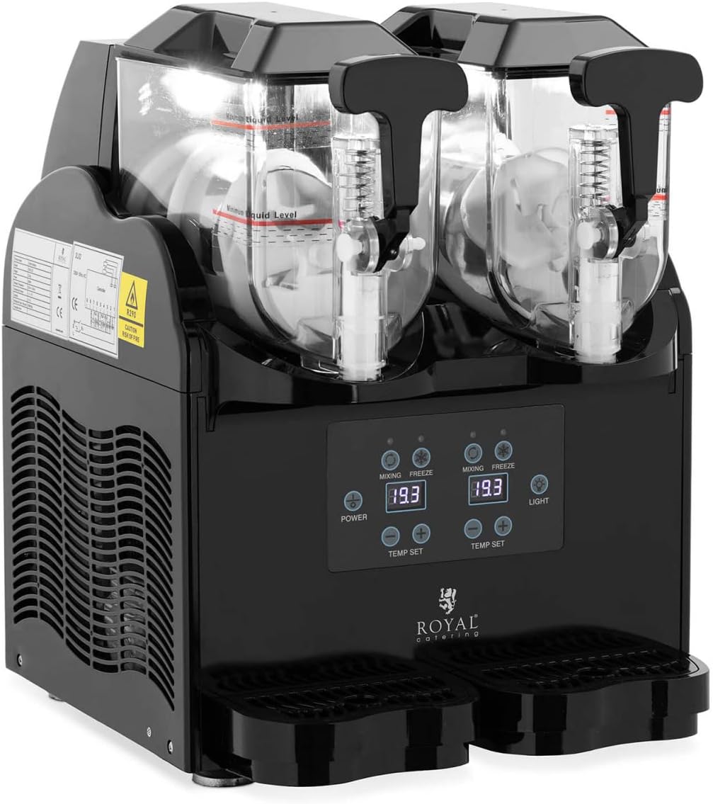 Royal Catering RCSL 2 3 Machine à granité 6 L - Deux cuves séparées de 3 L pour boissons glacées - Commande numérique et fonctionnement automatique - Pour restauration et événements