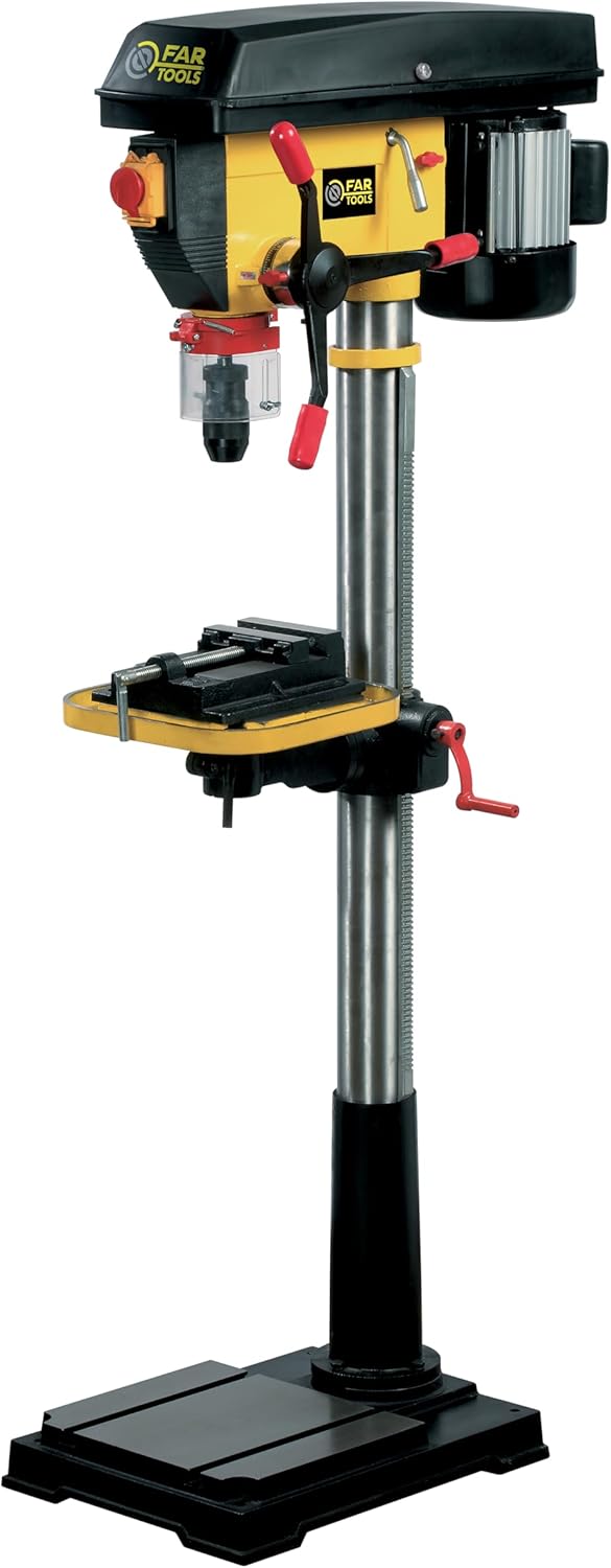 Fartools perceuse à colonne 550 W - Mandrin autoserrant 16 mm et 16 vitesses - Hauteur 1560 mm avec étau 100 mm - Modèle aluminium filaire 230 V