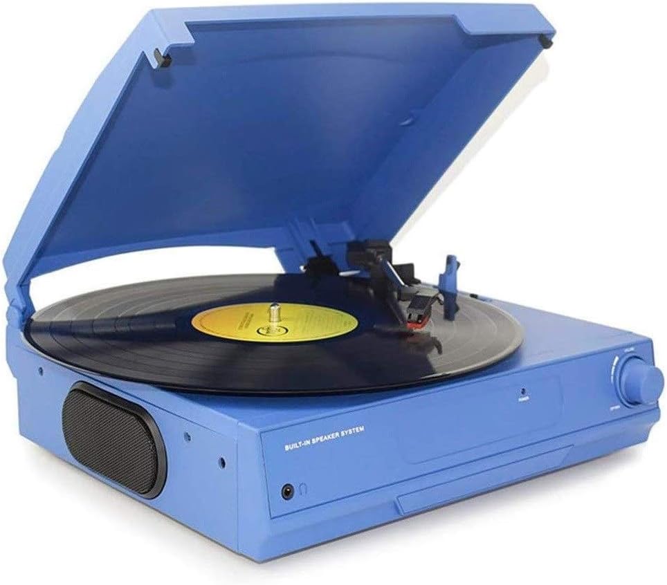 ROLTIN tourne disque rétro Bluetooth - entraînement par courroie style vintage bleu - haut parleur stéréo intégré - lecteur vinyle décoratif pour écoute à domicile