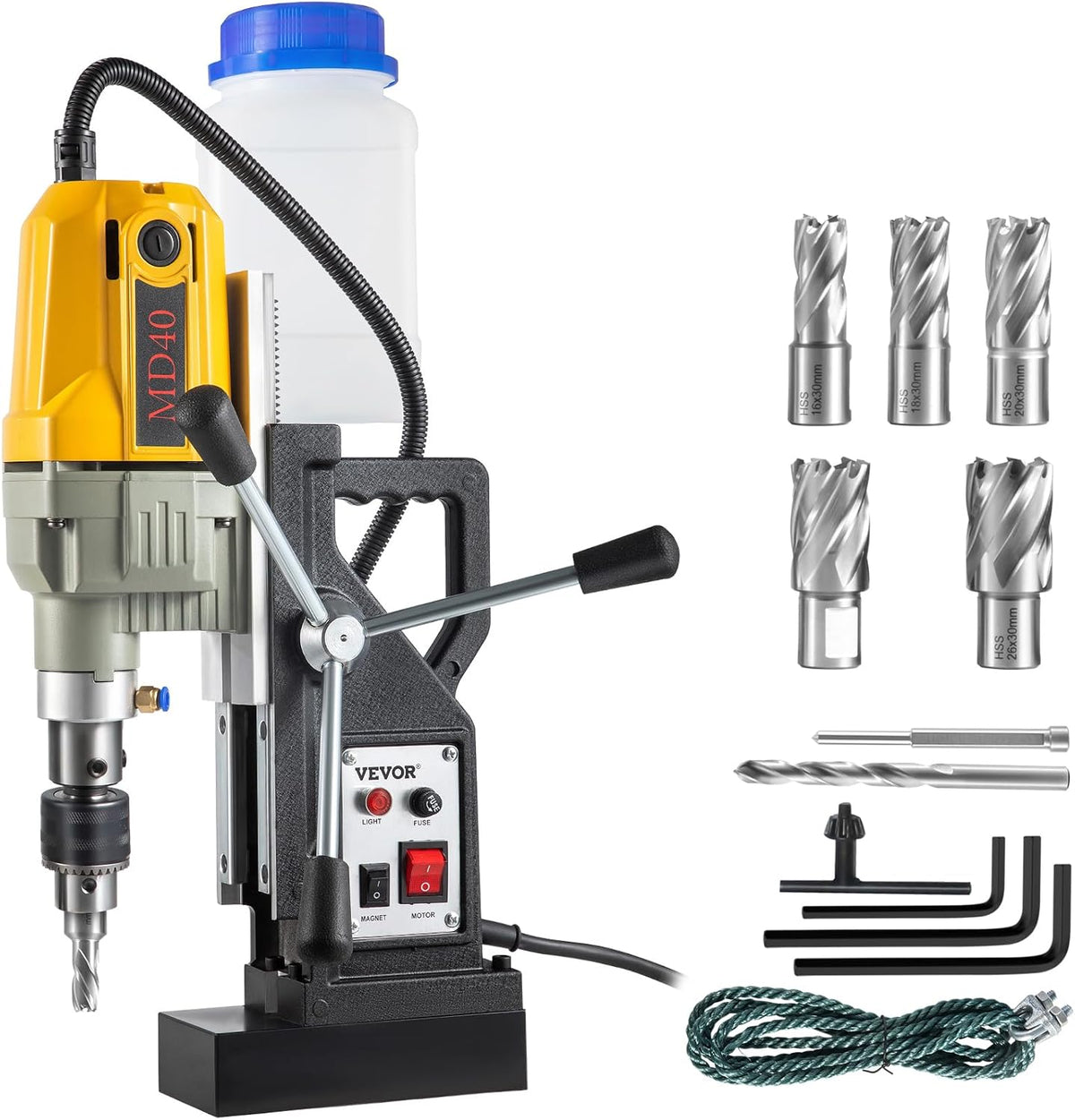 VEVOR perceuse magnétique 1200 W - Force magnétique 12000 N et vitesse 880 tr min - 6 forets avec système de refroidissement - Machine métal 220 V pour chantier