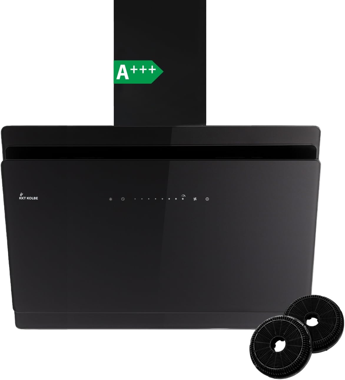 KKT KOLBE A+++ - Hotte aspirante inclinée murale 80 cm 782 m3 h - Commande tactile SensorTouch LED - Fonction recyclage évacuation verre noir