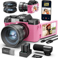 NBD appareil photo numérique 5K - photo 64 MP rose autofocus zoom numérique 16x - écran IPS 3 pouces rotatif 180 degrés - WiFi grand angle macro micro carte 64 Go