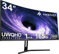 Amzfast AMZG34C5Q - Écran PC gamer incurvé 34 pouces UWQHD 3440 x 1440 165 Hz - 1 ms MPRT Adaptive Sync HDR PIP PBP - Courbure 1500R HDMI 2.0 DP 1.4