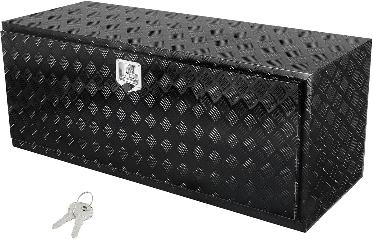 VEVOR - Boîte à outils camion aluminium 152,4 x 61 x 61 cm - Coffre sous châssis verrouillable étanche - Plaque diamantée noire pour remorque pick-up fourgonnette