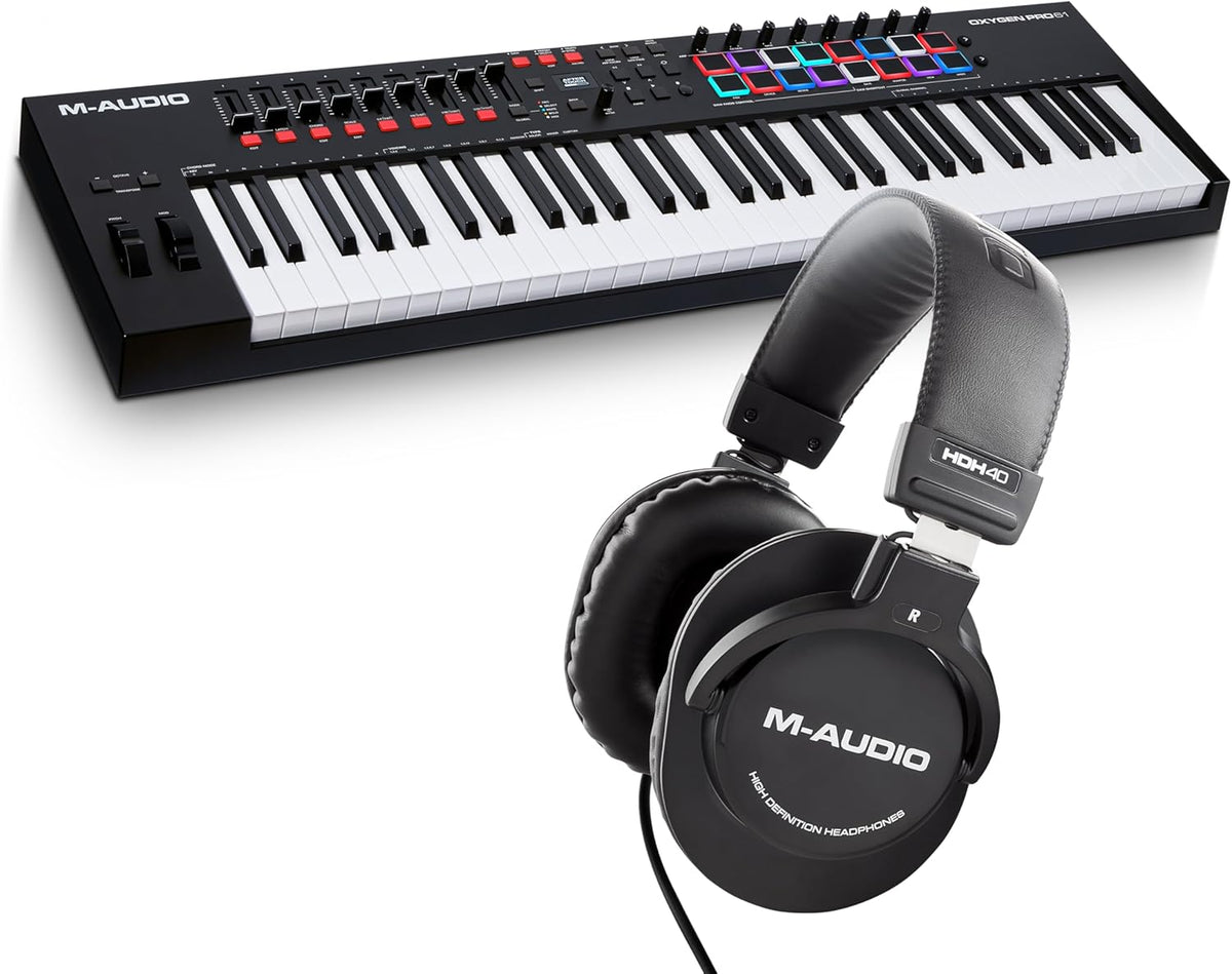 M Audio Oxygen Pro 61 Pack avec casque - Clavier maître MIDI USB 61 touches - Contrôleur compact pour studio - Production musicale podcast streaming sur Windows