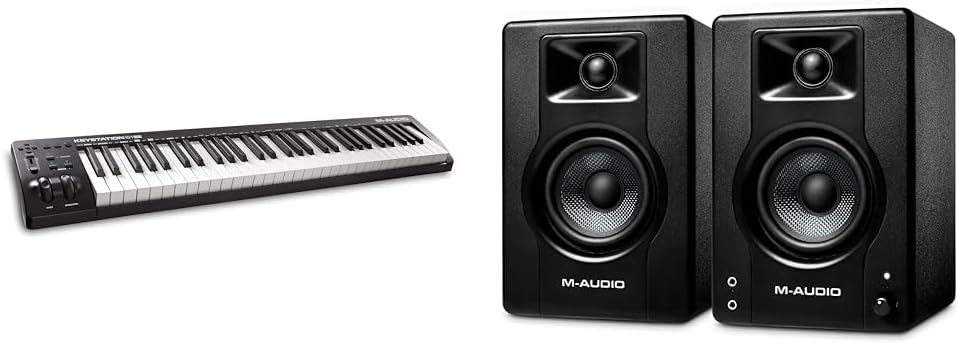 M Audio Keystation 61MK3 et BX4 pack studio - Clavier MIDI USB 61 touches semi lestées - Enceintes monitoring actives stéréo 120 W - Commandes paramétrables pour production
