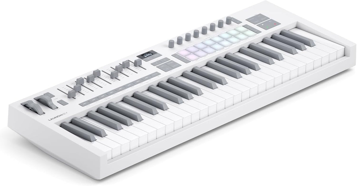 Novation Launchkey 49 MK4 White - Clavier maître MIDI USB 49 touches semi lestées - Modes Chord Scale 8 pads et arpégiateur - Modèle blanc avec bundle logiciels