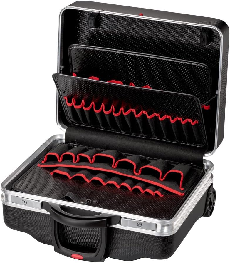 Parat CLASSIC KingSize Roll neo mallette à outils XL - Valise roulante vide avec 50 compartiments - Aluminium noir et argent - Format étanche 48,5 x 28,5 x 51 cm