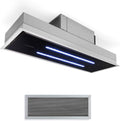 Klarstein High Line - Hotte aspirante de plafond encastrable 77 cm - Débit 410 m3 h recyclage ou évacuation - 3 niveaux LED télécommande filtre charbon actif inox verre noir