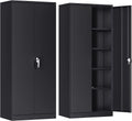 SUPEER - Armoire métallique 2 portes avec 4 étagères réglables - Acier pour outils dossiers et documents - Meuble industriel noir 180 x 80 x 40 cm