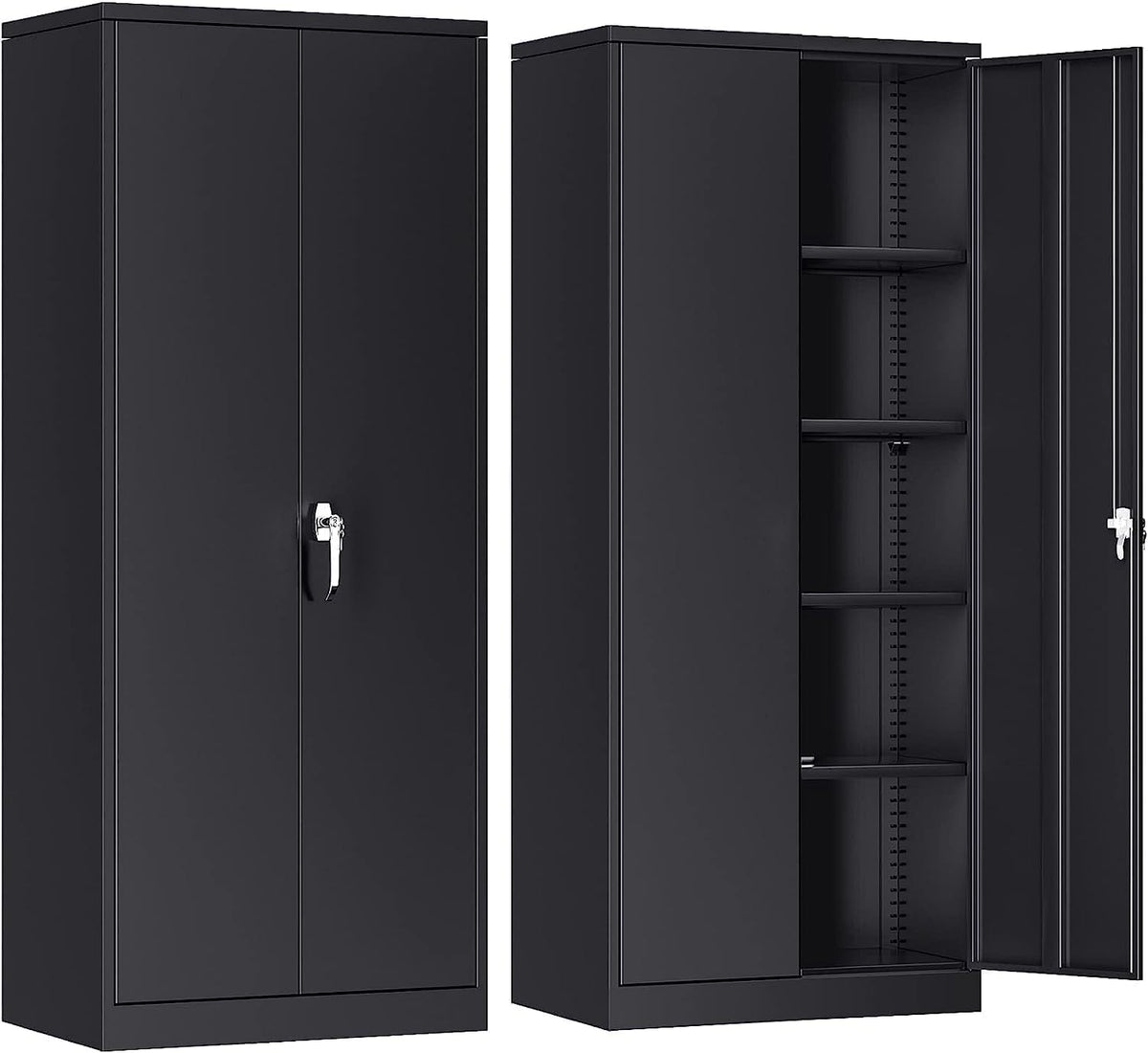 SUPEER - Armoire métallique 2 portes avec 4 étagères réglables - Acier pour outils dossiers et documents - Meuble industriel noir 180 x 80 x 40 cm