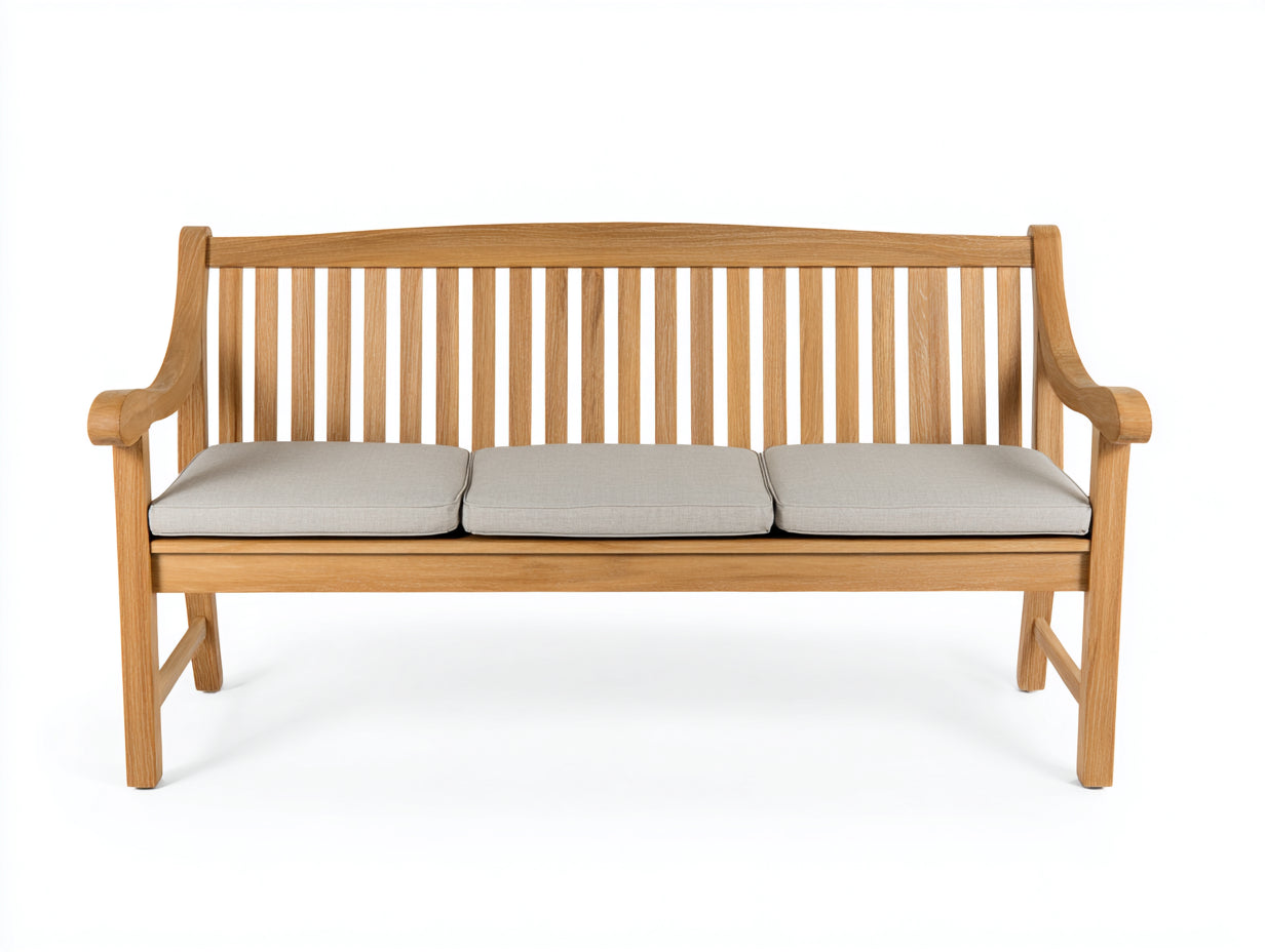 Banc de jardin - bois-tissu - 160x64x88 cm - beige-bois naturel - classique
