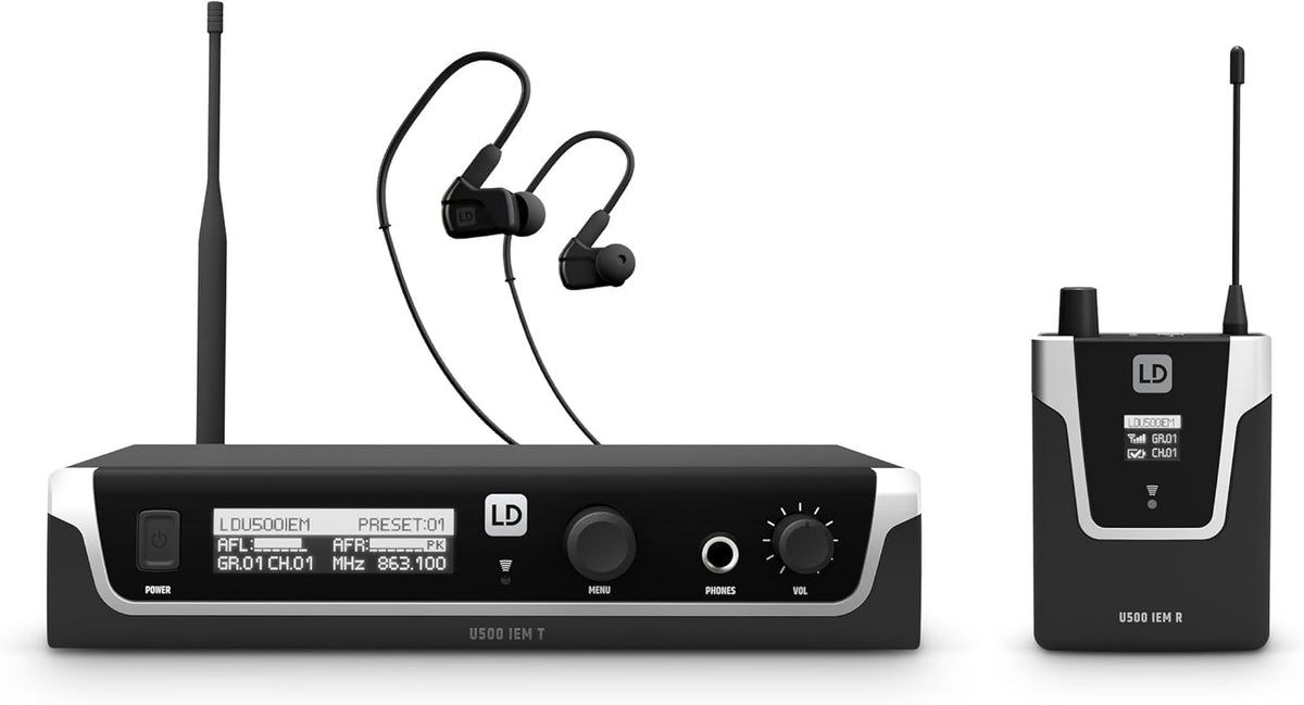 U508 IEM HP système monitoring intra auriculaire - sans fil fréquences 863 à 865 MHz et 823 à 832 MHz - écouteurs isolants Bluetooth - kit pour scène studio et performance