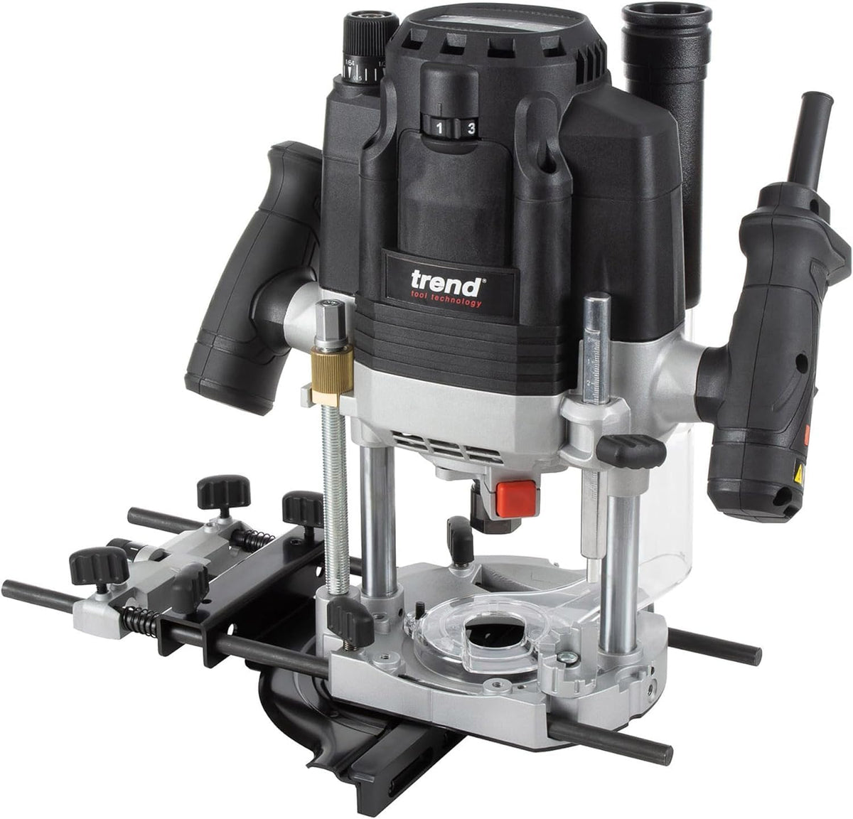 Trend T8EK Défonceuse d atelier plongeante 2200 W - Modèle double mode alimentation 240 V - Structure métal pour fraisage intensif - Machine filaire noire pour menuiserie