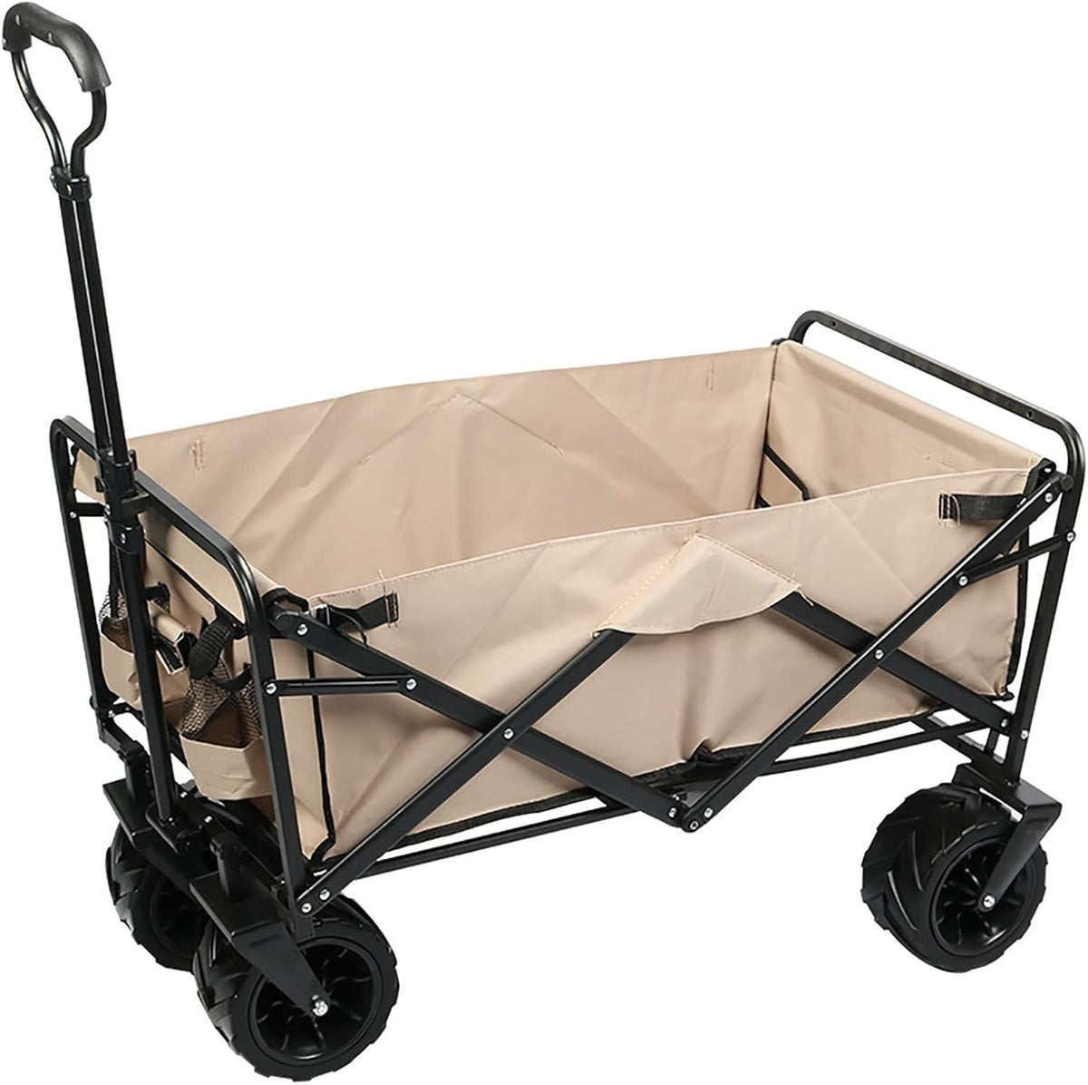 XLTTY chariot de jardin pliable - structure robuste avec roues universelles - poignée réglable en acier allié - 2 porte gobelets pour camping et transport extérieur