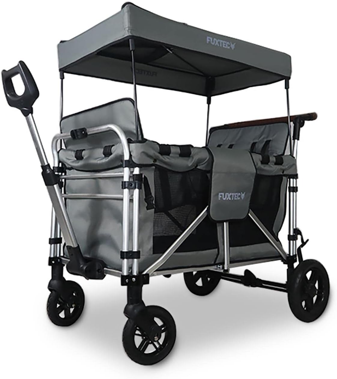 Fuxtec Family Cruiser Chariot pliable gris - Structure aluminium homologuée EN 1888 pour 4 enfants - Banquette amovible - À tirer ou pousser pour plage forêt jardin