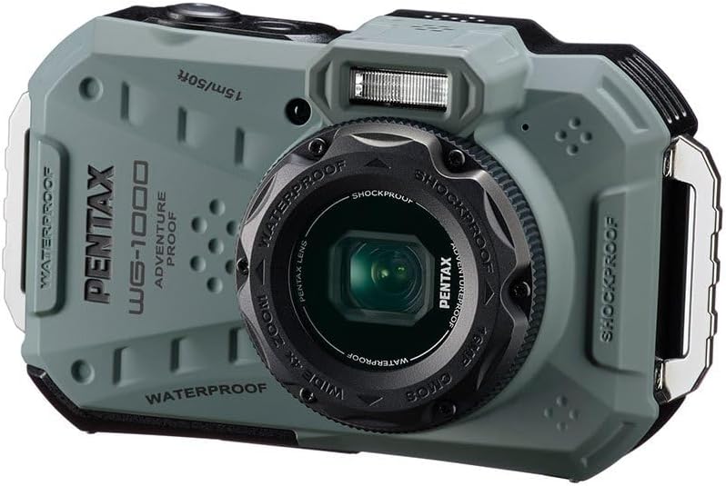 PENTAX WG 1000 Appareil photo compact étanche olive - Zoom optique 4x jusqu à 108 mm - Capteur CMOS avec stabilisation - Format JPEG pour voyage et extérieur