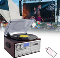 QFGain - Platine vinyle vintage 3 vitesses avec CD - Haut-parleurs stéréo intégrés et radio AM FM numérique - Entraînement par courroie portable finition argent